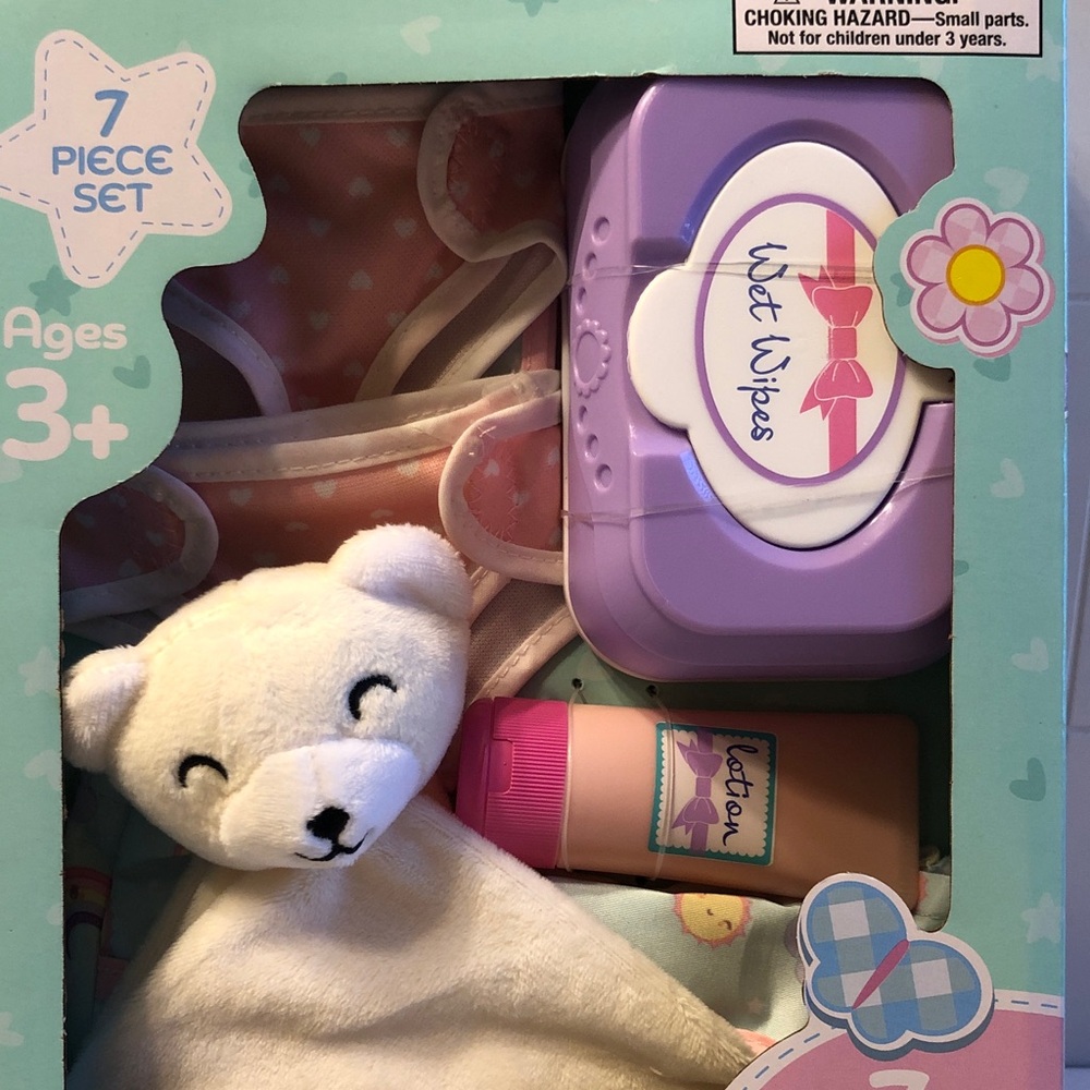 Baby Bella Diaper Bag Set - White Bear Blanket & Pastel Accessories BRAND NEW! - Picture 3 of 3